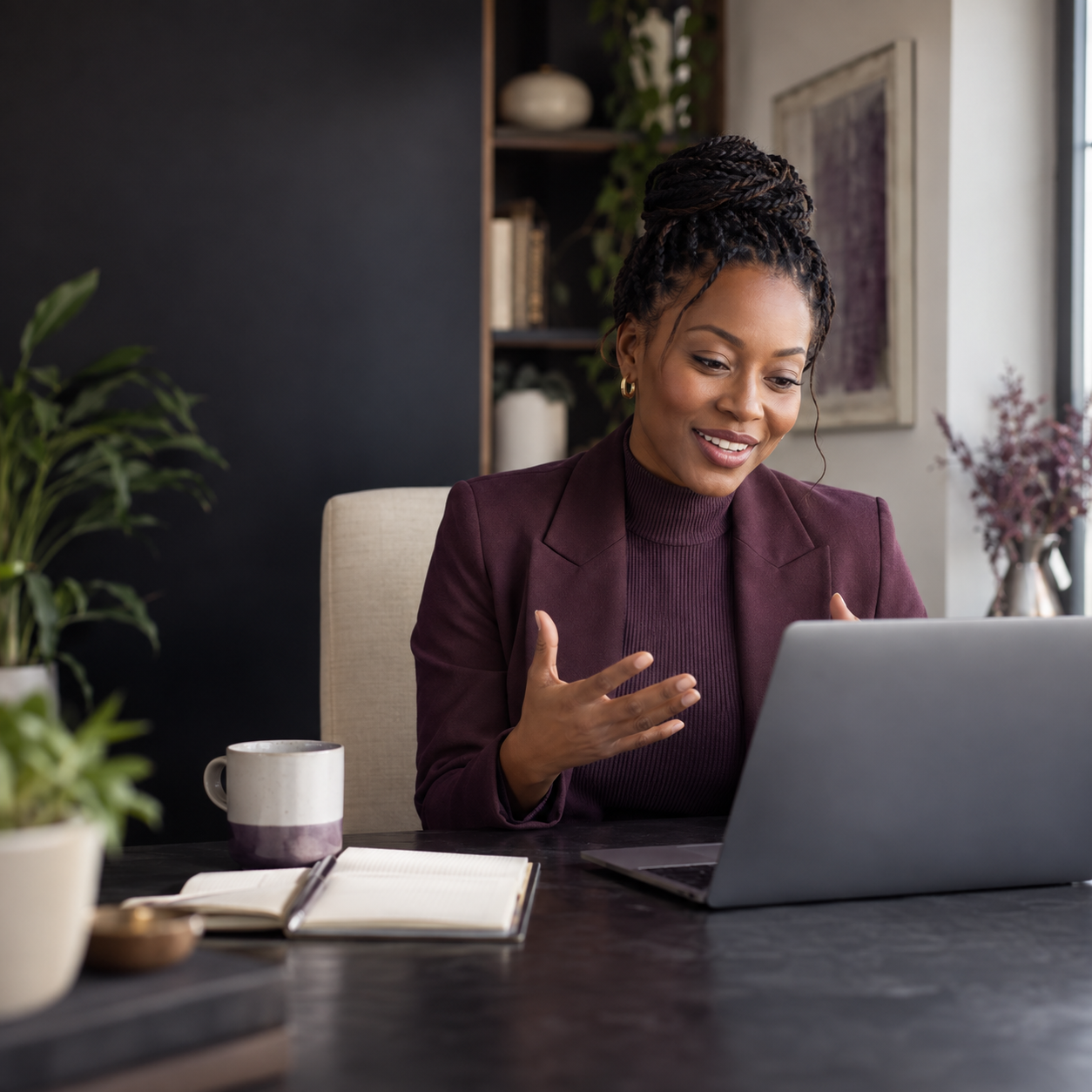 Mulher negra em uma aula individual online